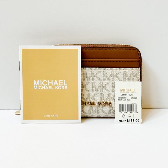 Michael Kors Jet Set Travel Medium Zip Around Card Case Wallet MK Vanilla Brown - Picture 10 of 10